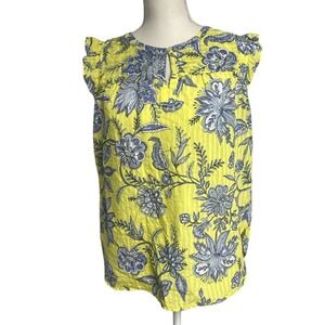 LOFT‎ Ruffle Cap Sleeve Keyhole Yellow Floral Blouse Women's Small
